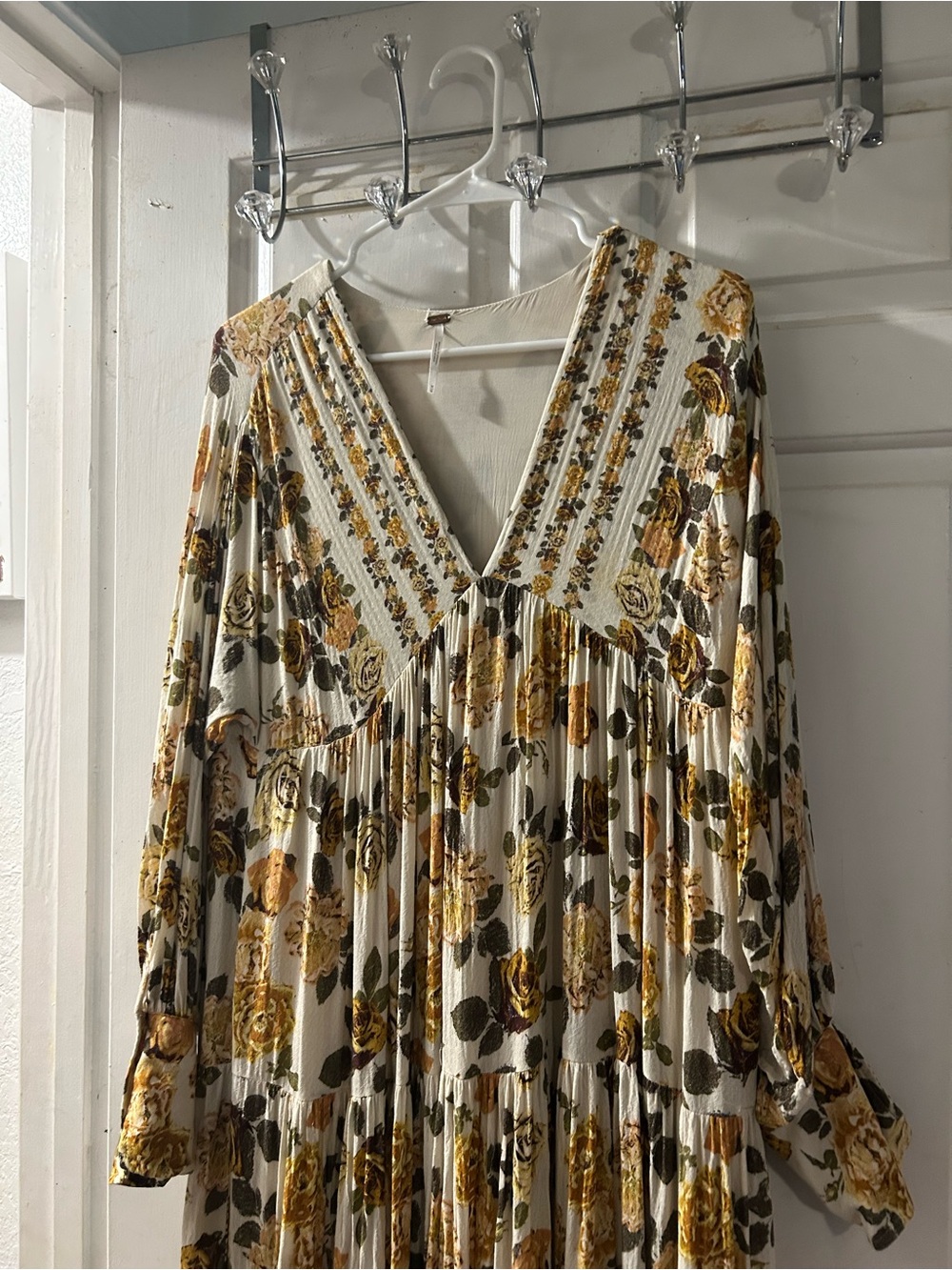 Free People Floral V-Neck Maxi Dress in Cream and Mustard - Picture 2 of 3